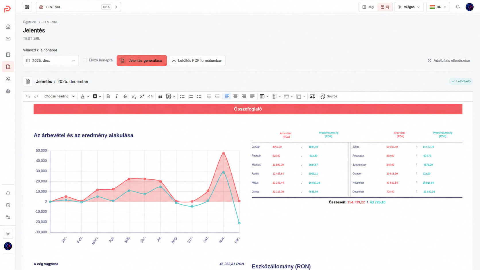 Preview of the Profinansys reporting workspace